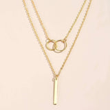 Collier Pendentif Double Cercle Doré Rétro
