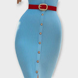 Sina - Élégant Robe Crayon en Côtelé Bleu Bébé