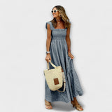 Robe maxi à carreaux avec manches volantées