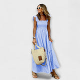 Robe maxi à carreaux avec manches volantées