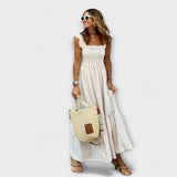 Robe maxi à carreaux avec manches volantées