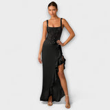 Bella - Robe corset en satin à volants