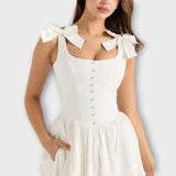 Lotta - Robe Midi Blanche avec Détail en Nœud