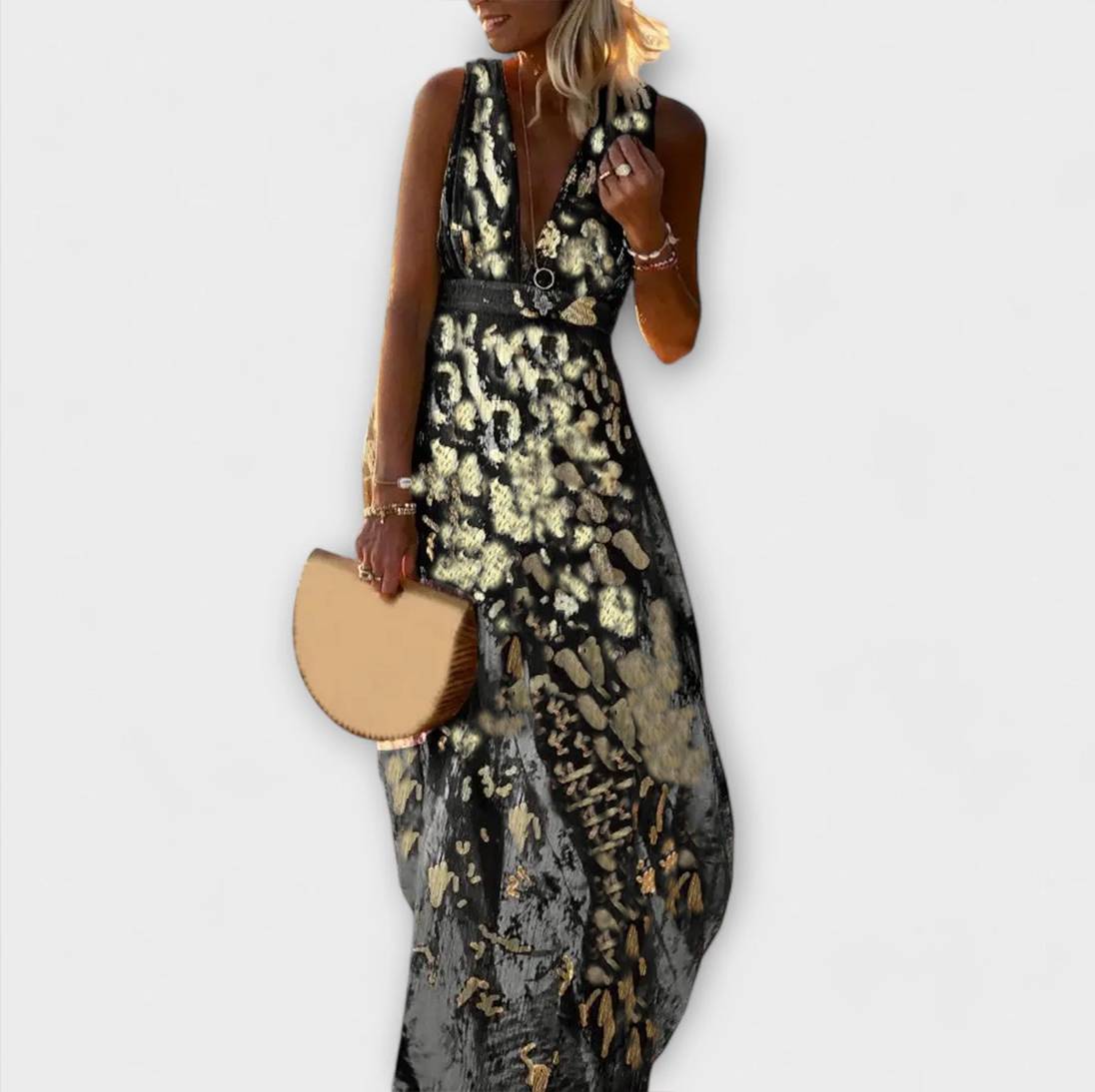Robe fluide avec décolleté en V et détails en sequins