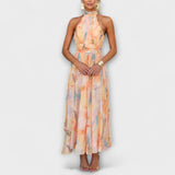 Robe Maxi Imprimé Aquarelle Dos Nu