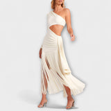 Alice - Robe maxi à franges avec découpes saisissantes