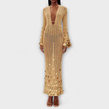 Kathleen - Robe Maxi Tricot Or de Dolly