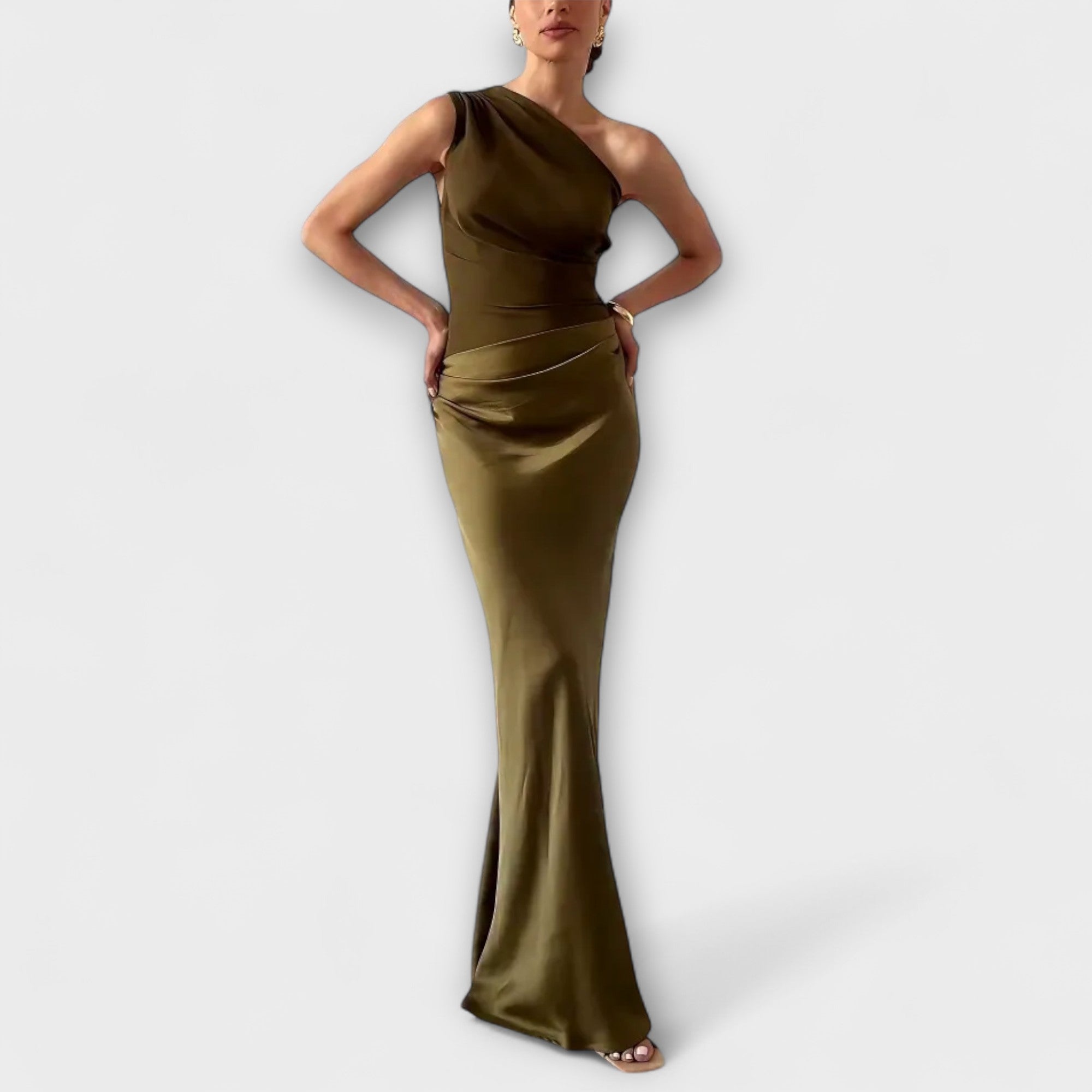 Robe Maxi Plissée Éléganter à Une Épaule