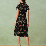 Glória - Robe Midi Noire Fleurie