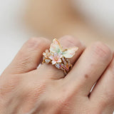 Bague en papillon brillant en nature avec zircon