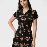 Glória - Robe Midi Noire Fleurie