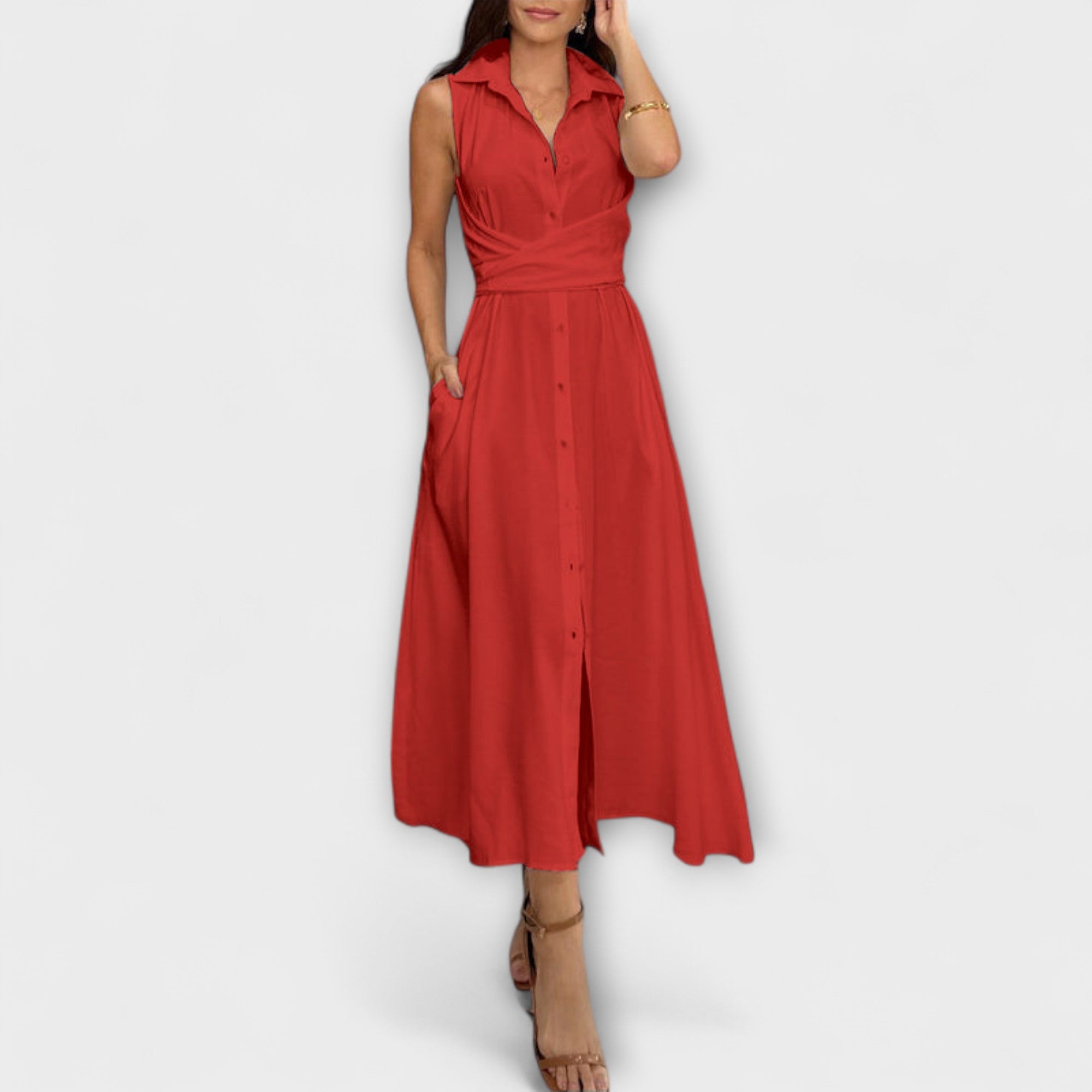 Mira - Robe midi à une rangée avec détail de lien