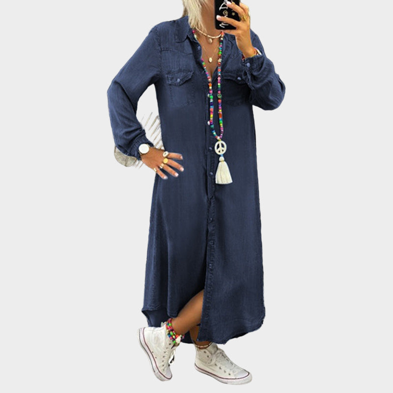 Robe en denim maxi à manches longues
