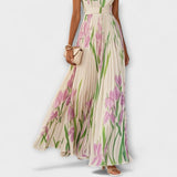 Robe maxi en chiffon floral plissé