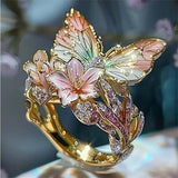 Bague en papillon brillant en nature avec zircon