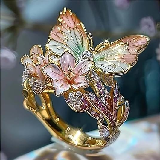 Bague en papillon brillant en nature avec zircon