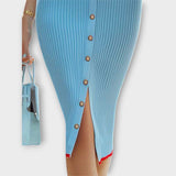 Sina - Élégant Robe Crayon en Côtelé Bleu Bébé