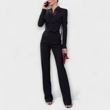 Noa - Ensemble Blazer Court à Dos Nu avec Perles Noires