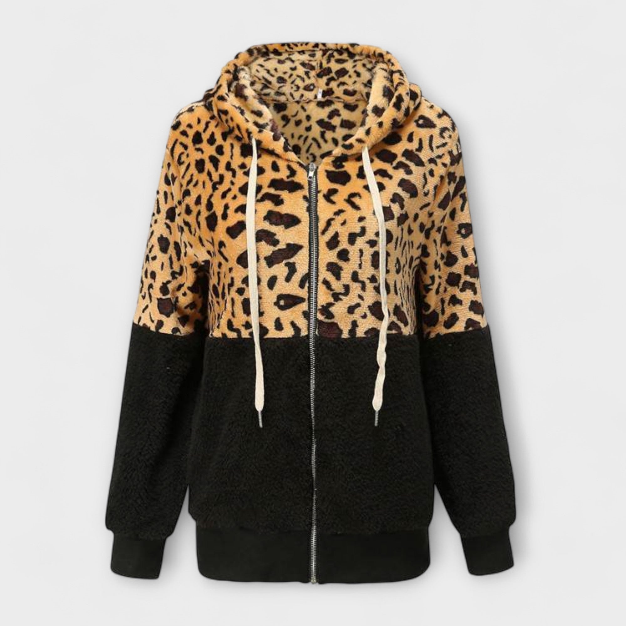 Lea - Sweat à capuche en polaire avec motif léopard