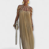 Briar - Une élégante robe maxi en tissu mélangé avec des tresses drapées