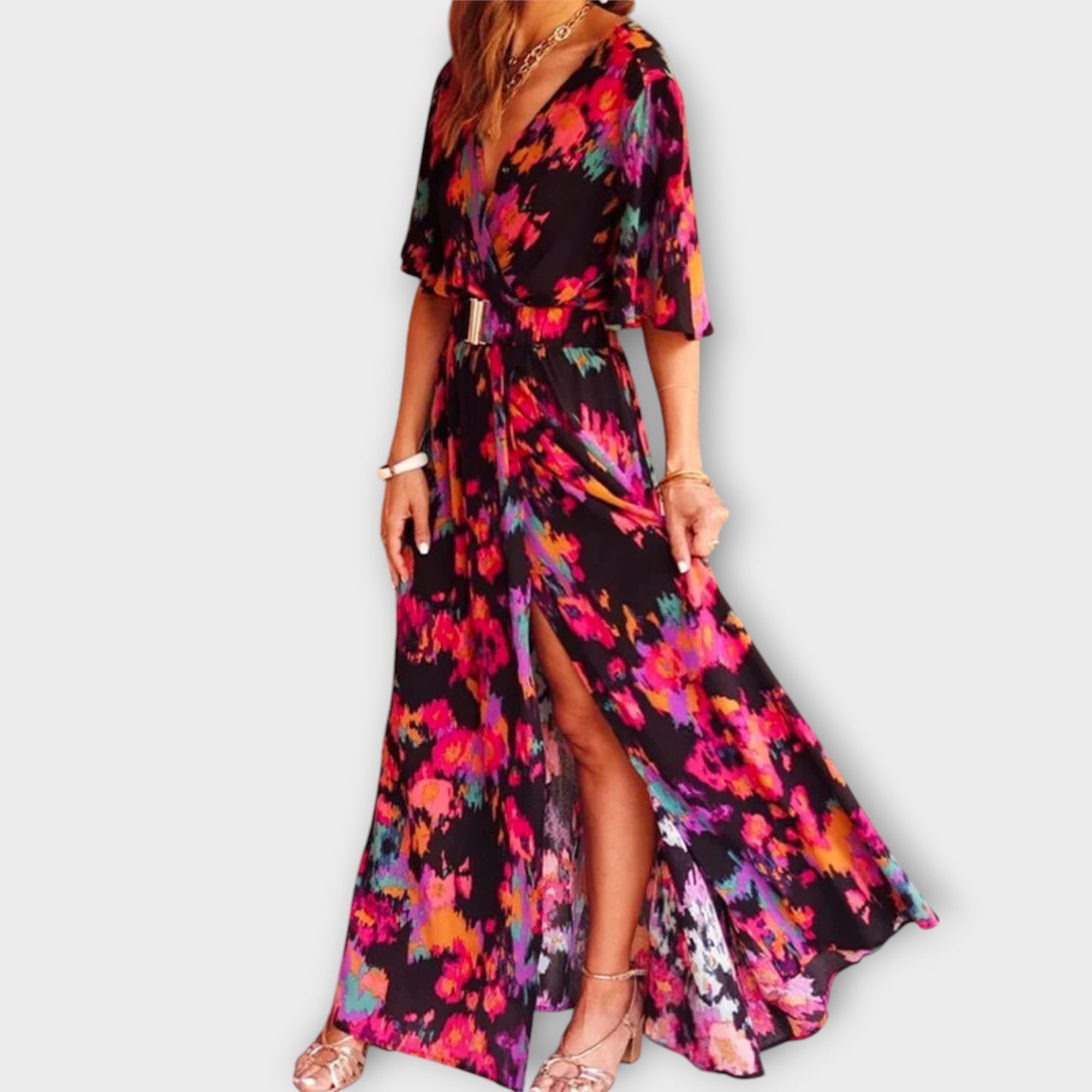 Sabine - Robe maxi portefeuille élégante avec un design fluide