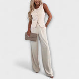 Hazel - Ensemble chic en deux pièces avec haut à col en V et pantalon uni