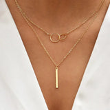 Collier Pendentif Double Cercle Doré Rétro
