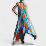 Vida - Élégante Robe Midi à Dos Nu avec Design à Bretelles Plissées