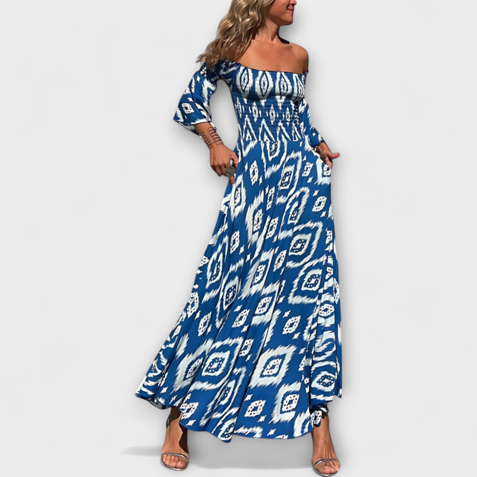 Bella - Robe Off-Shoulder avec Fleurs Maritimes