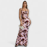 Thalia - Robe de bal à imprimé floral avec bretelles nouées