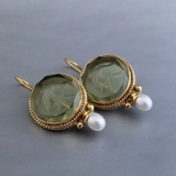 Boucles d'oreilles vintage en pierre verte ronde