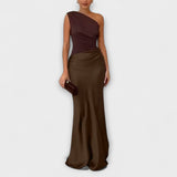 Robe Maxi Plissée Éléganter à Une Épaule
