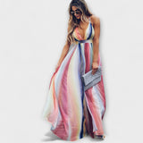 Robe Femme Multicolore Rayée à Col V