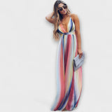 Robe Femme Multicolore Rayée à Col V