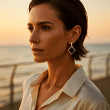 Boucles d'oreilles avec des pierres précieuses noires carrées