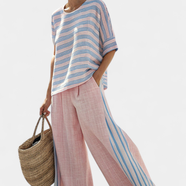Cecília - Ensemble en lin de bambou rose