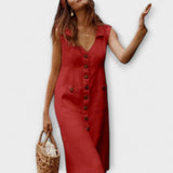 Nora – Robe en A en coton-lin avec col rabattu