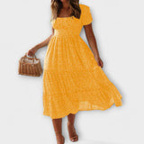 Robe maxi à manches bouffantes avec motif floral vintage