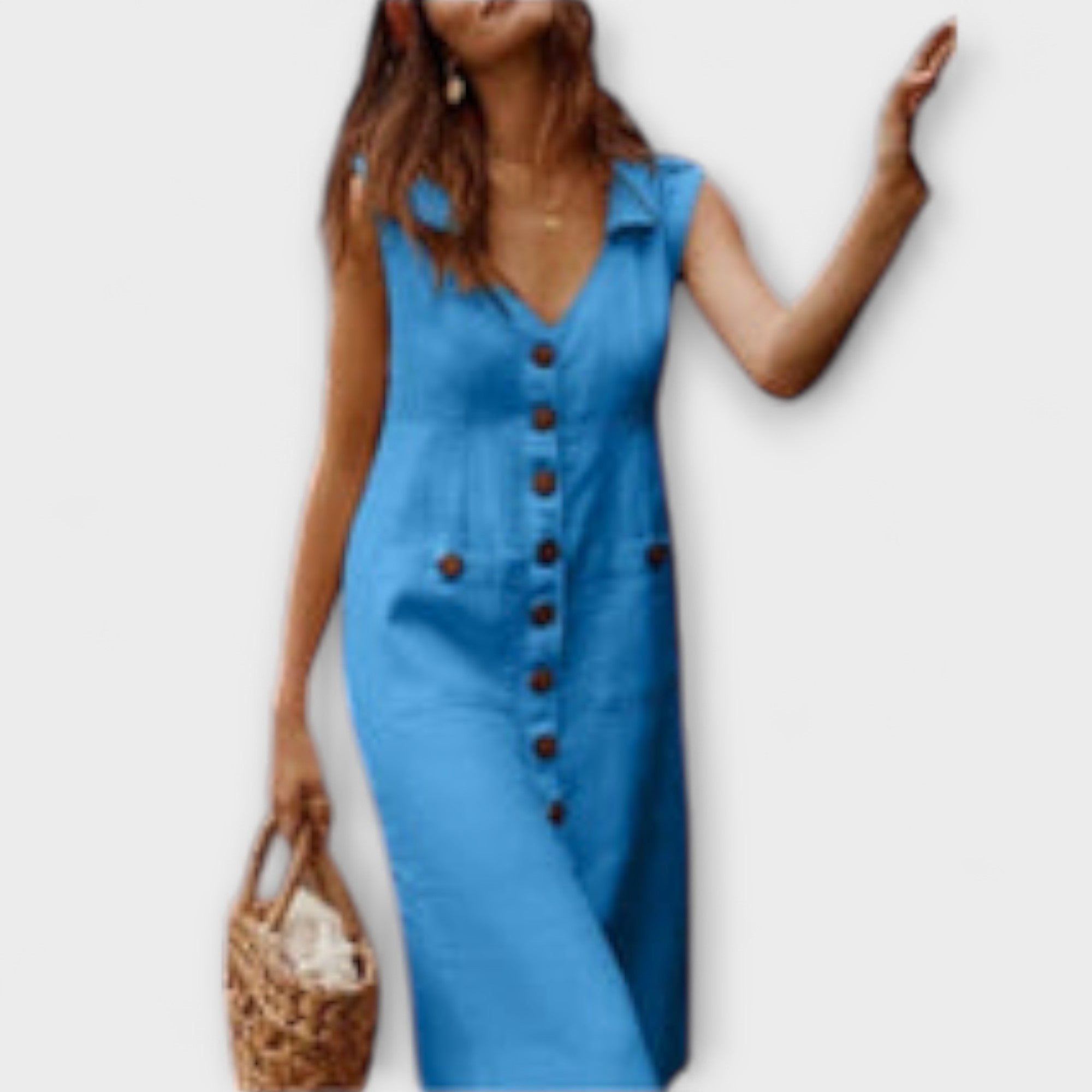 Nora – Robe en A en coton-lin avec col rabattu
