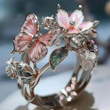 Bague en papillon brillant en nature avec zircon