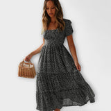 Robe maxi à manches bouffantes avec motif floral vintage