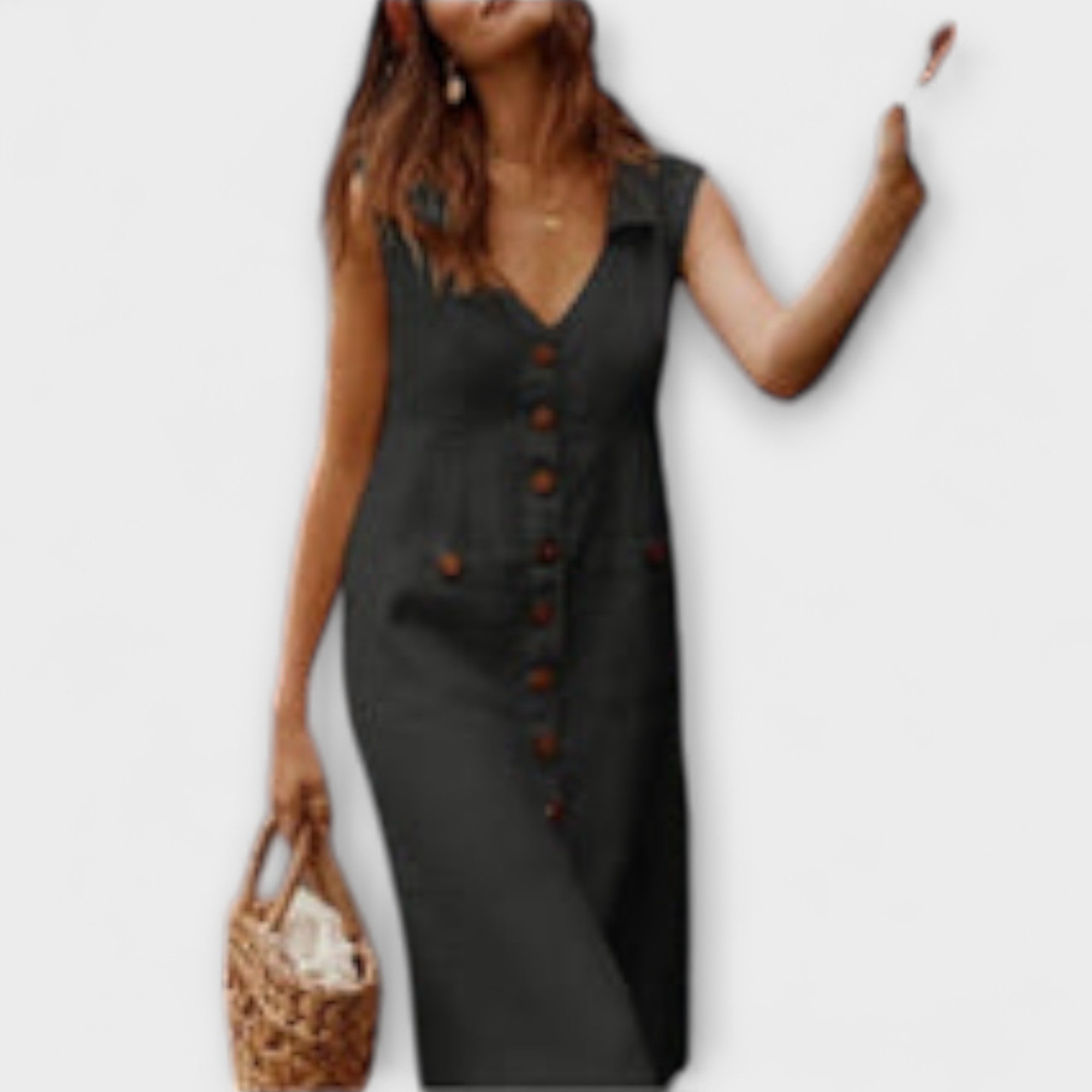 Nora – Robe en A en coton-lin avec col rabattu