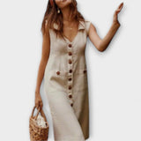 Nora – Robe en A en coton-lin avec col rabattu