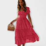 Robe maxi à manches bouffantes avec motif floral vintage