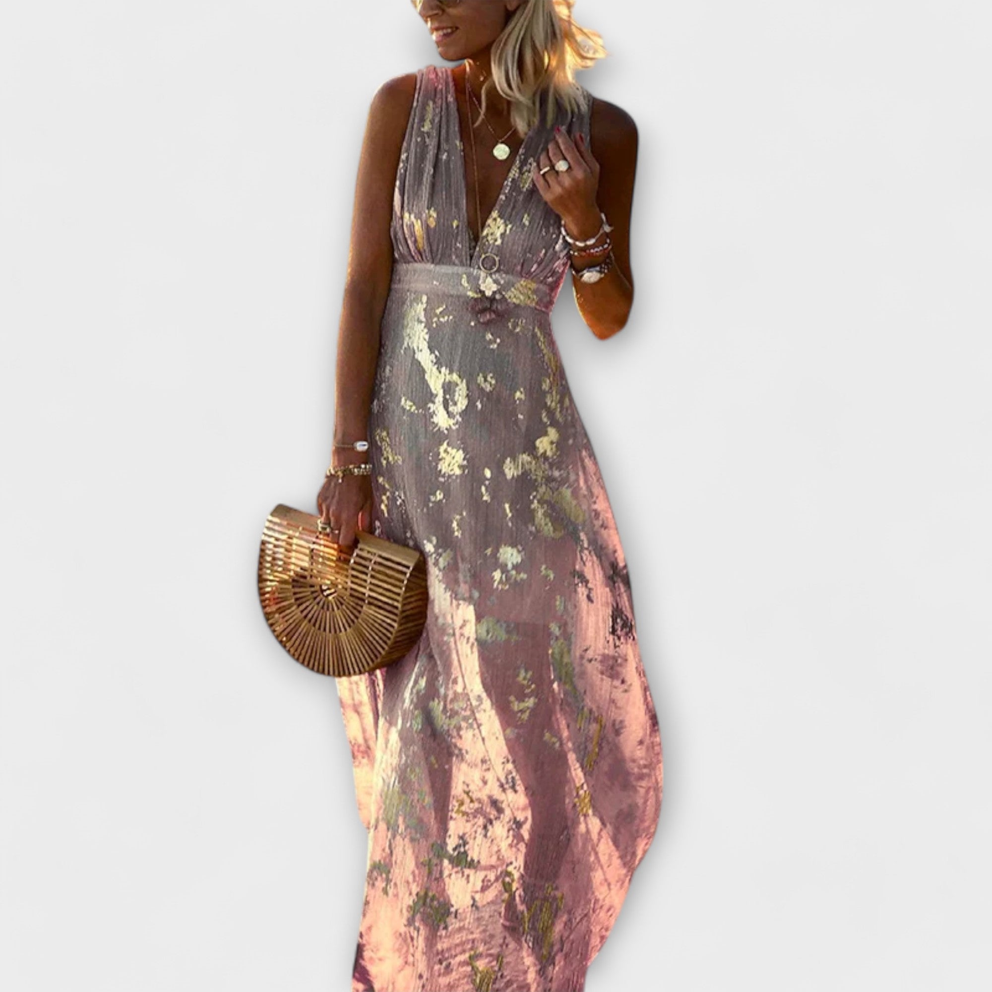 Robe fluide avec décolleté en V et détails en sequins