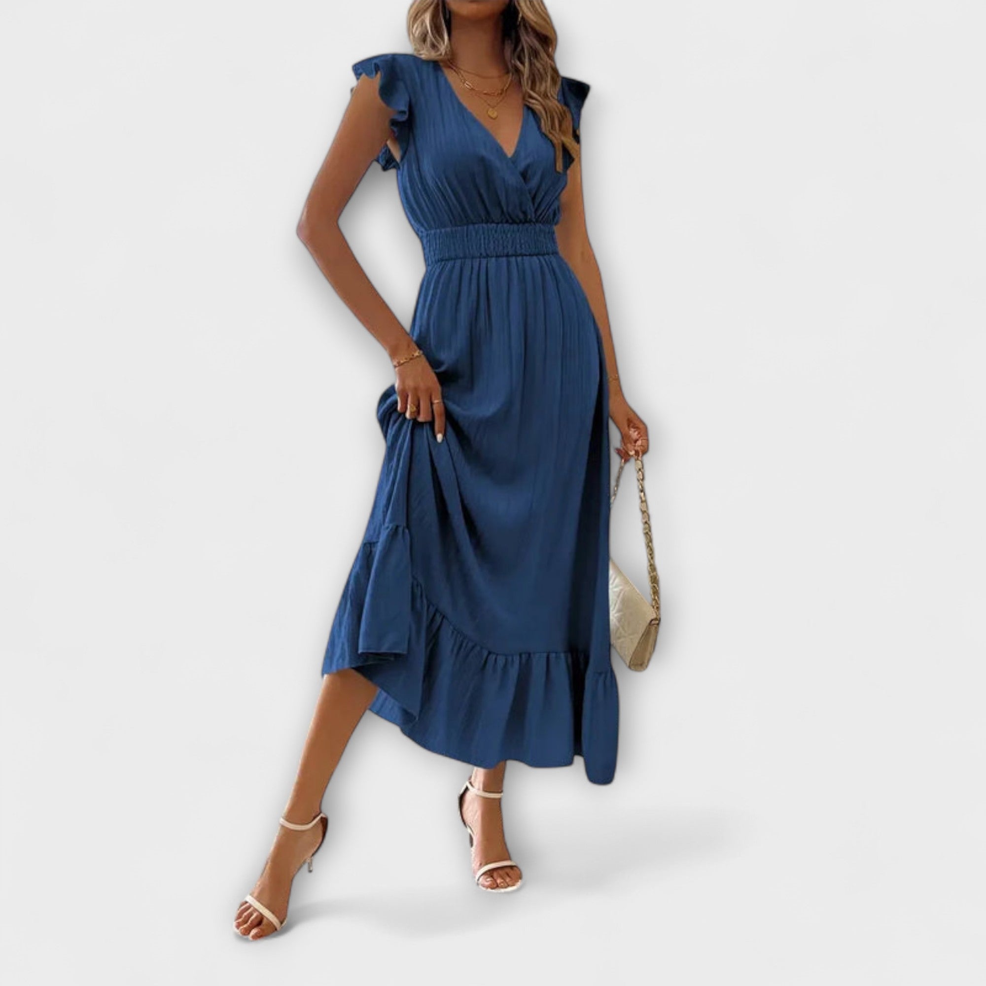 Poète - Robe maxi avec manches volantées et décolleté en V profond