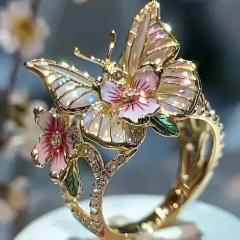 Bague en papillon brillant en nature avec zircon