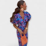 Simona - Robe élégante avec décolleté en V et manches bouffantes