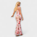 Thalia - Robe de bal à imprimé floral avec bretelles nouées