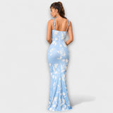 Thalia - Robe de bal à imprimé floral avec bretelles nouées
